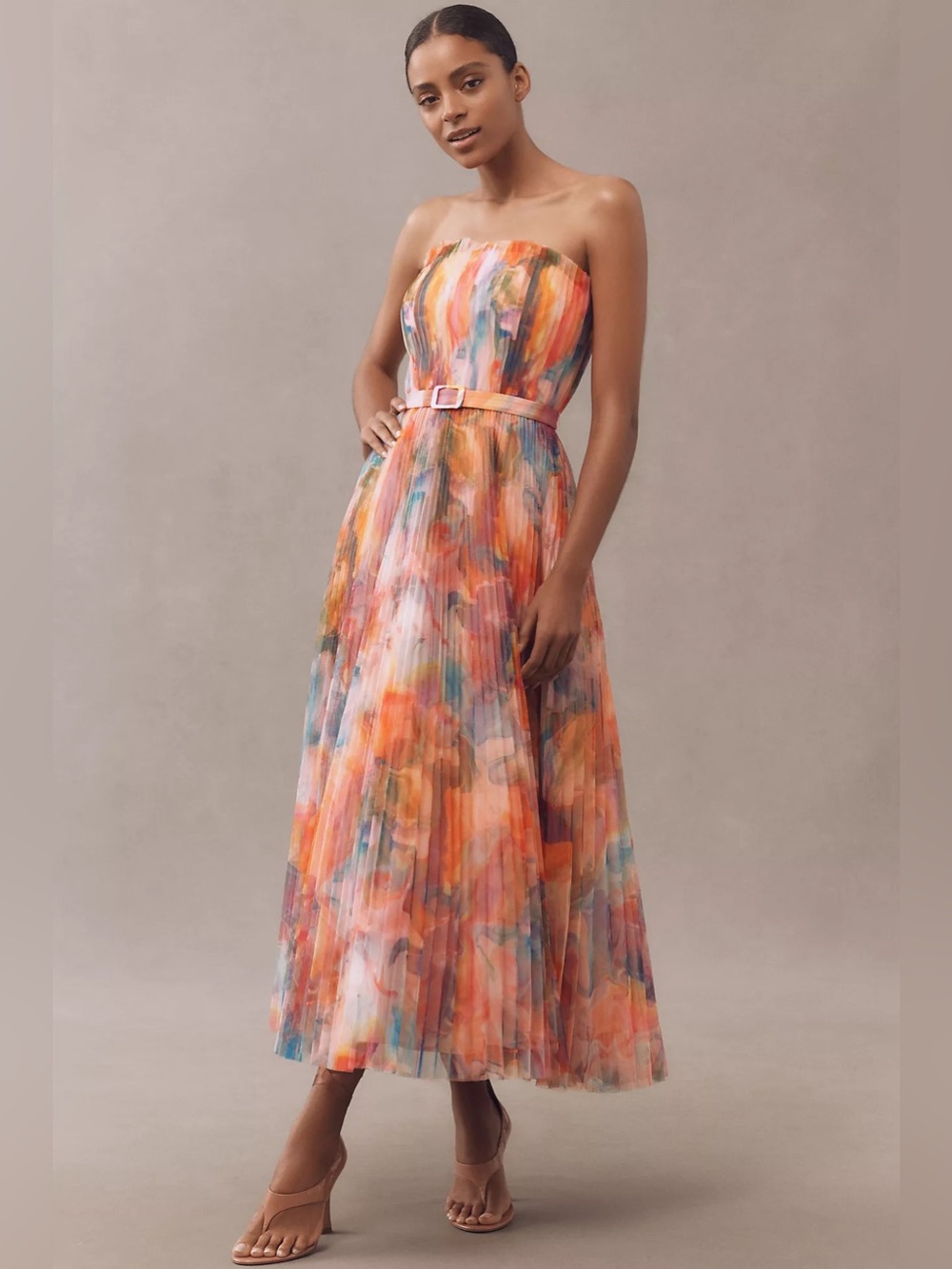 Hutch Strapless Belted Chiffon Floral Maxi Dress